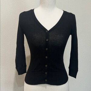 Halogen Black Ribbed Cardigan Sweater